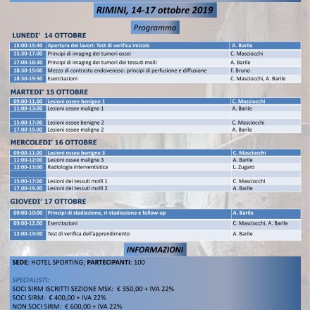 Programmi Didattici Aquilani  – “Diagnostica per Immagini delle lesioni dell’osso e delle parti molli” – Capitolo 1 – 14/17 Ottobre  Rimini