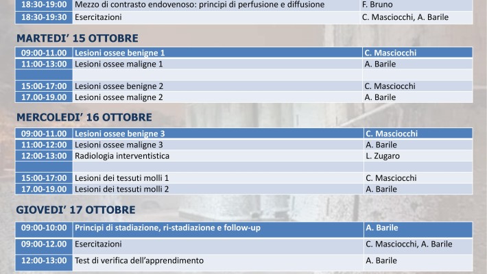 Programmi Didattici Aquilani  – “Diagnostica per Immagini delle lesioni dell’osso e delle parti molli” – Capitolo 1 – 14/17 Ottobre  Rimini