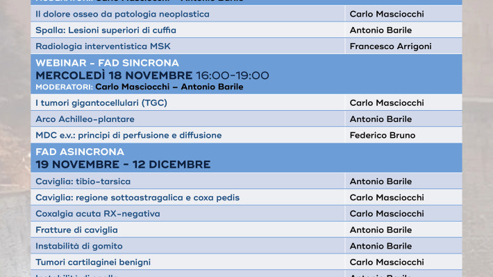 “Diagnostica per Immagini delle Lesioni dell’osso, delle parti molli   e articolari: Capitolo 2”   Rimini 16/19 Novembre  2020