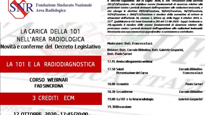 Webinar ( Fad Sincrona)   12   Ottobre   LA 101  E LA  RADIODIAGNOSTICA