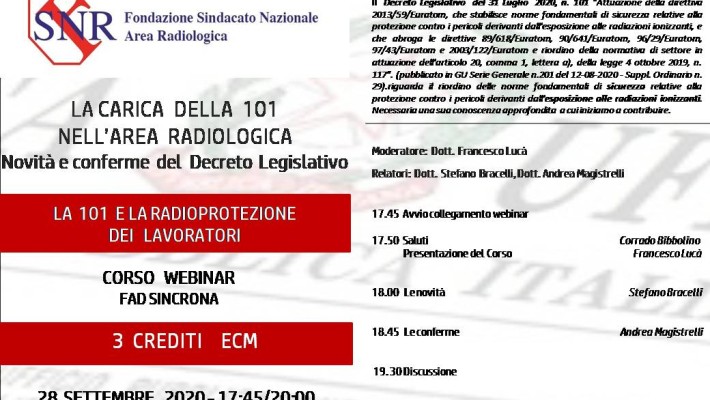 Webinar ( Fad Sincrona)  8  Ottobre   LA 101  E LA  MEDICINA NUCLEARE