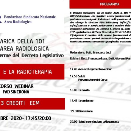 Webinar ( Fad Sincrona)  5 Ottobre   LA 101  E LA RADIOTERAPIA