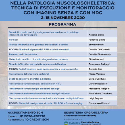 FAD  ASINCRONA –  Trattamenti infiltrativi Eco e TC guidati nella patologia muscoloscheletrica: tecnica di esecuzione e monitoraggio con Imaging  senza e con MDC