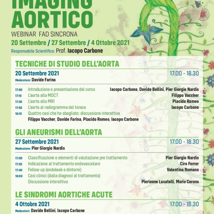 WEBINAR   “IMAGING AORTICO”  20 Settembre – 27  Settembre – 4 Ottobre  2021