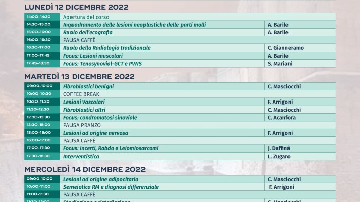 Diagnostica  per Immmagini delle Lesioni delle Parti Molli: dalla diagnosi all’interventistica e all’uso del MDC – 12/14 Dicembre 2022