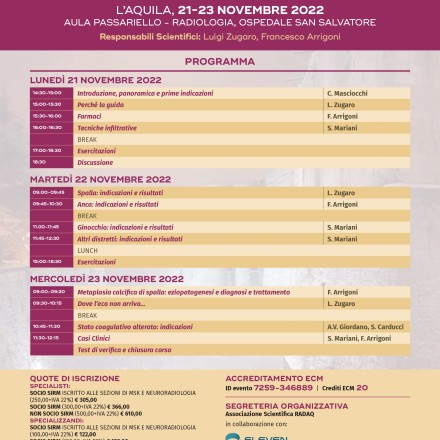 TERAPIA INFILTRATIVA  ECO-GUIDATA  L’Aquila  21-23 Novembre 2022