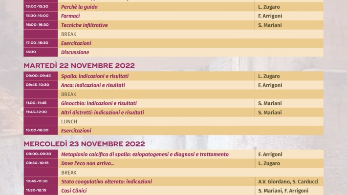 TERAPIA INFILTRATIVA  ECO-GUIDATA  L’Aquila  21-23 Novembre 2022