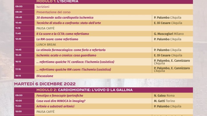 CARDIO RM e CARDIO TC:  REFERTIAMO INSIEME   L’Aquila  5-6 Dicembre  2022