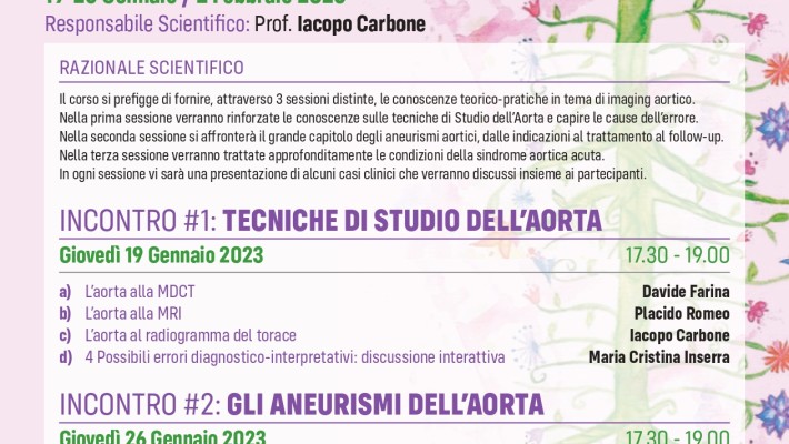 WEBINAR   “IMAGING AORTICO”  19 e  26 Gennaio e 2 Febbraio  2023