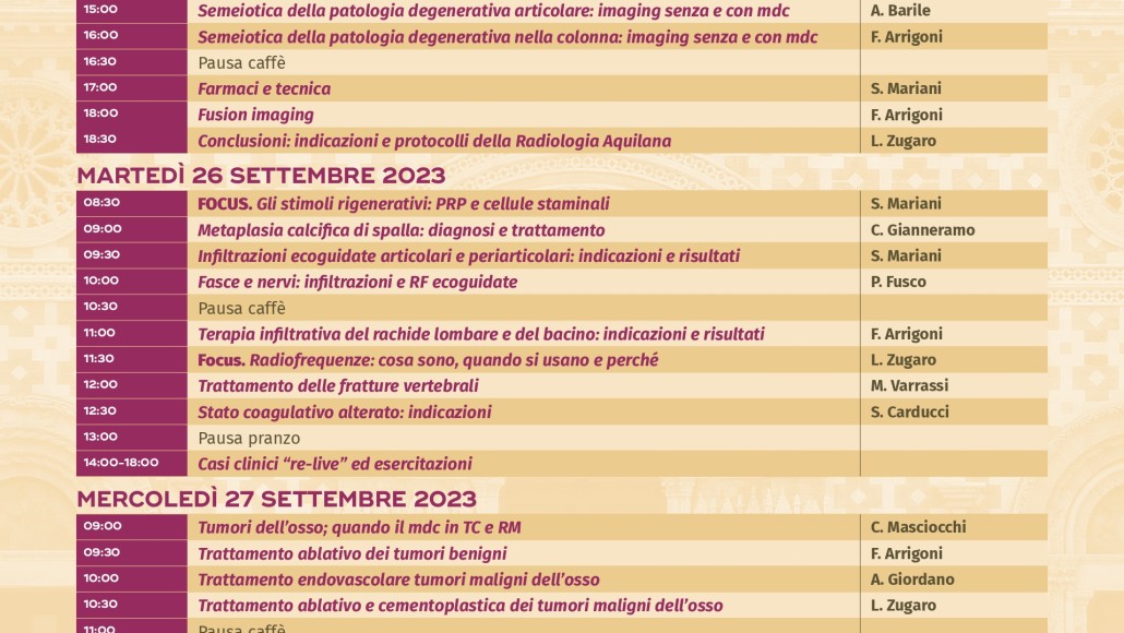 Trattamenti Infiltrativi Imaging-guidati della Patologia Muscoloscheletrica e Spinale  – L’Aquila  25-27 Settembre 2023