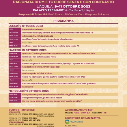 STRUTTURIAMO INSIEME IL CARDIO-REFERTO Guida Teorico-Pratica alla Refertazione e Casistica Ragionata di RM e TC cuore senza e con Contrasto  9- 11 Ottobre  2023