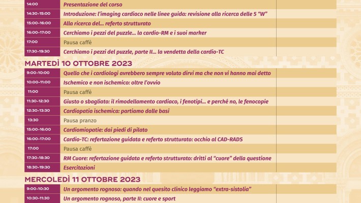 STRUTTURIAMO INSIEME IL CARDIO-REFERTO Guida Teorico-Pratica alla Refertazione e Casistica Ragionata di RM e TC cuore senza e con Contrasto  9- 11 Ottobre  2023