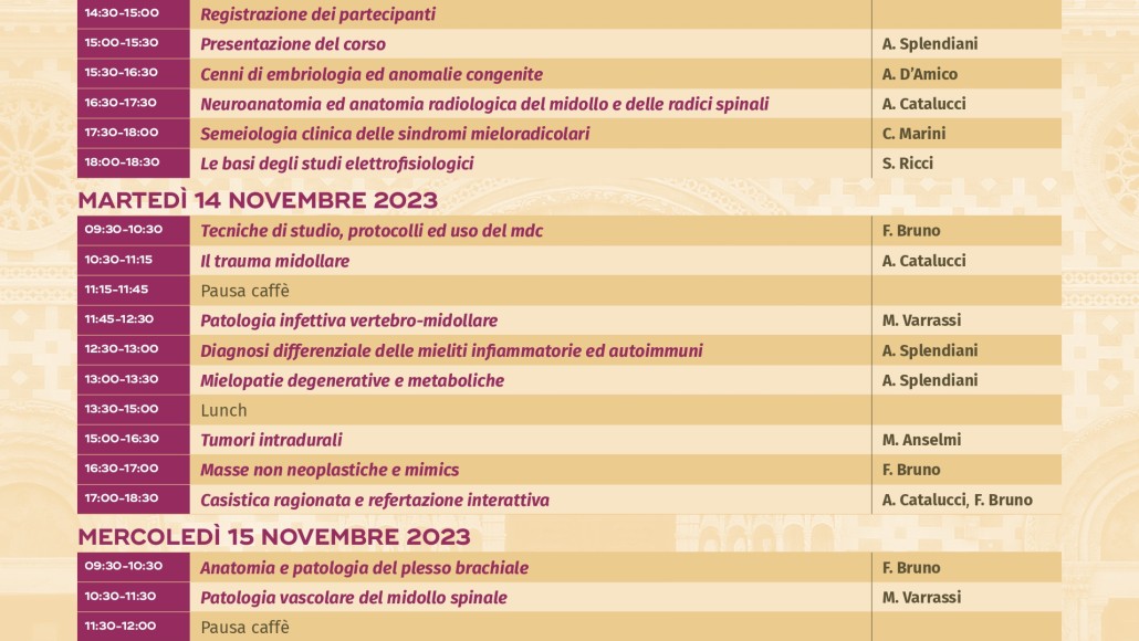 SINDROMI MIELO-RADICOLARI: DAL SINTOMO ALLA DIAGNOSI  L’Aquila  13-15 Novembre 2023