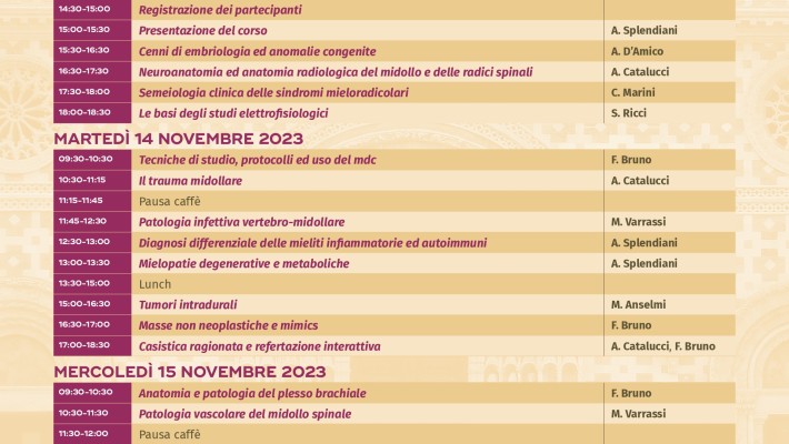 SINDROMI MIELO-RADICOLARI: DAL SINTOMO ALLA DIAGNOSI  L’Aquila  13-15 Novembre 2023