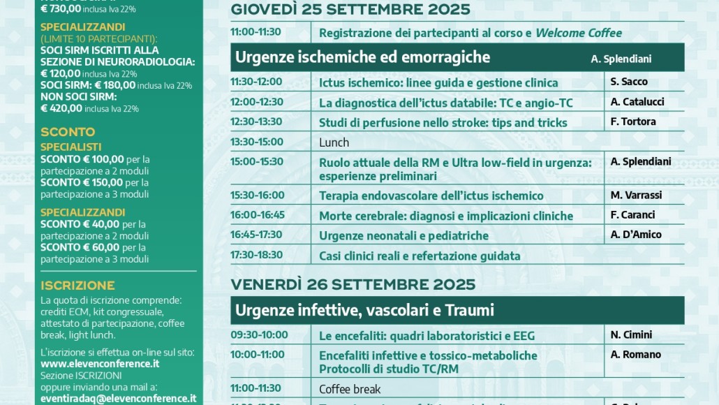 NEURO: Protocolli di studio e referto struttura –    L’Aquila  22-24 Settembre 2025