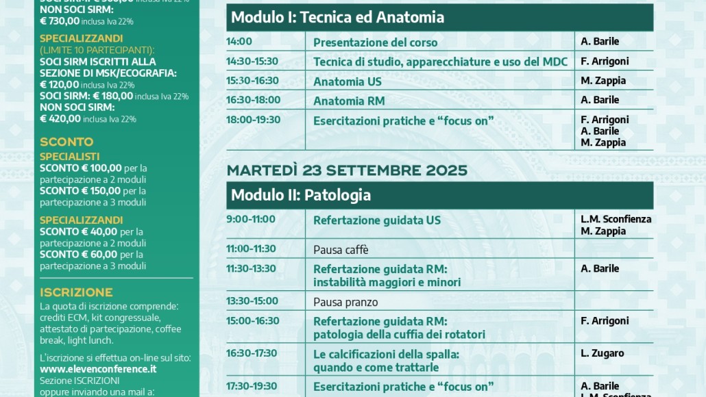LA SPALLA – Refertazione guidata ECO-RM e uso MDC   L’Aquila  22-24 Settembre 2025