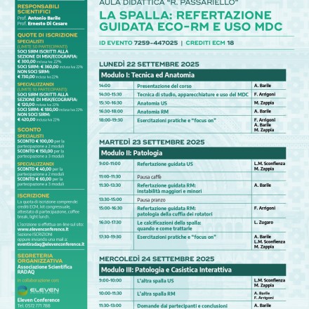LA SPALLA – Refertazione guidata ECO-RM e uso MDC   L’Aquila  22-24 Settembre 2025