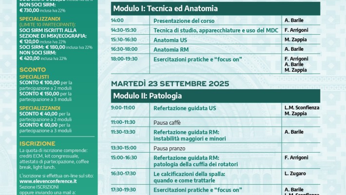 LA SPALLA – Refertazione guidata ECO-RM e uso MDC   L’Aquila  22-24 Settembre 2025