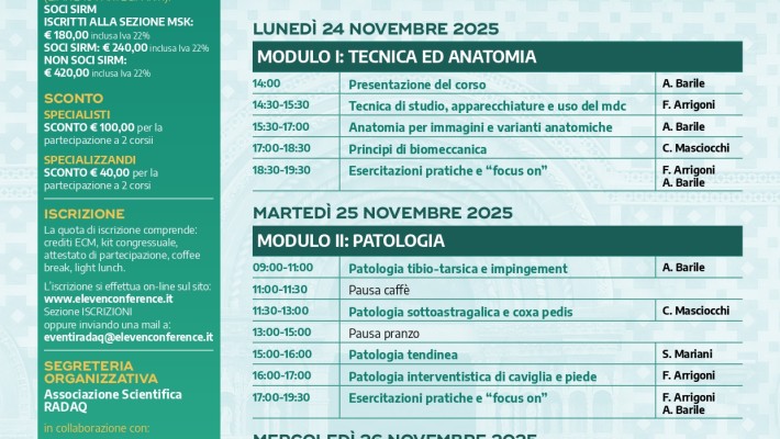 RIVISITIAMO la Caviglia e Piede: dalla diagnostica RM di base a quella avanzata e uso del MDC – 24/26 Novembre 2025